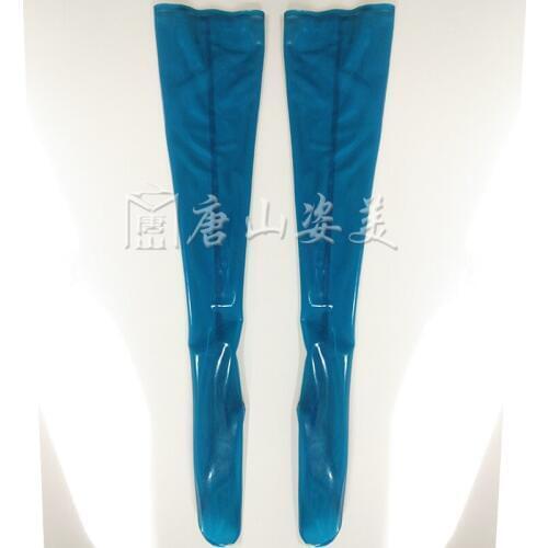 Sexy Latex Stockings Transparent Blue feet wear feet foot hose Rubber long high stockings plus size