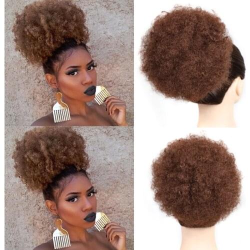 Short Afro Puff Synthetic Hair Bun Curly Chignon Hairpiece For Black Women Drawstring Ponytail Kinky Updo Clip Hair Extensions