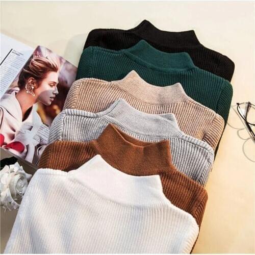 2019 Autumn Winter Women Pullovers Sweater Knitted Elasticity Casual Jumper Fashion Slim Turtleneck Warm Female Sweaters