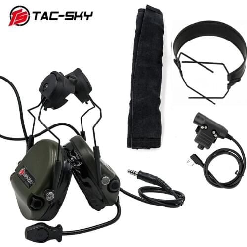 TAC-SKY TEA Hi-Threat Tier 1 Noise Reduction Pickup Tactical Helmet ARC Mount Earphone and Tactical PTT U94 PTT and Headband