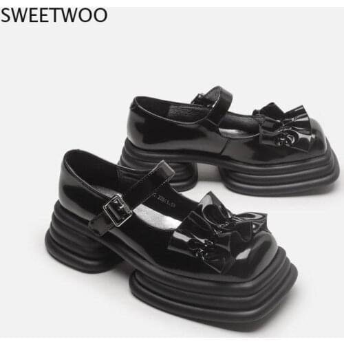 Mary Jane Shoes Soft Girl College Style Single Shoes Japanese Style Square Toe Loli Cute Womens Thick Sole Shoes