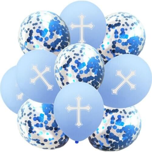 10PCs/lot Happy Easter Confetti Balloons pink white Blue Easter Cross Ballons Party Decoration Baloon God Bless Holy balloon