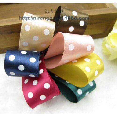 High Quality 25mm Dots Polyseter Ribbon Single Face DIY Manual Colours Satin Ribbon Hair accessories Printed riband 10M/Lot