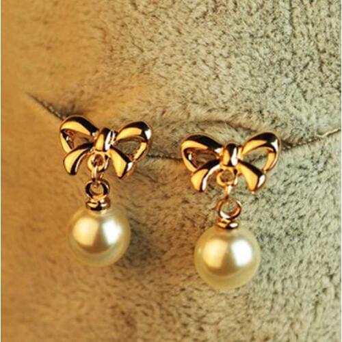 KISSWIFE New Shapeshift stud earring bow pearl earrings accessories pearl bow Jewelry gifts