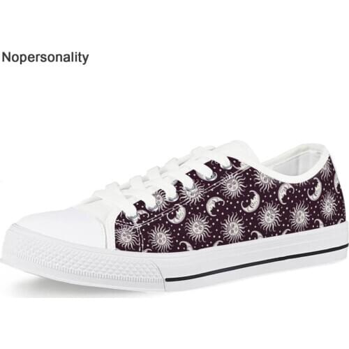 Nopersonality Sun and Moon Printed Low Top Canvas Shoes Student Lace Up Walking Flats Womens Casual Shoes Sapato Feminino