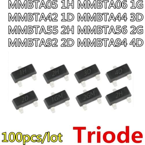100PCS MMBT3906 MMBT3904 MMBT4401 MMBT5401 MMBT5551 MMBTA42 MMBTA92 SOT-23 Transistor