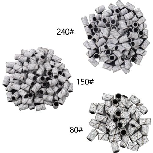 100Pcs/Pack #80 #150 #180 #240 Sanding Bands Zebra Sand Ring Bit Manicure Pedicure Nail Electric Drill Machine Grinding Remover