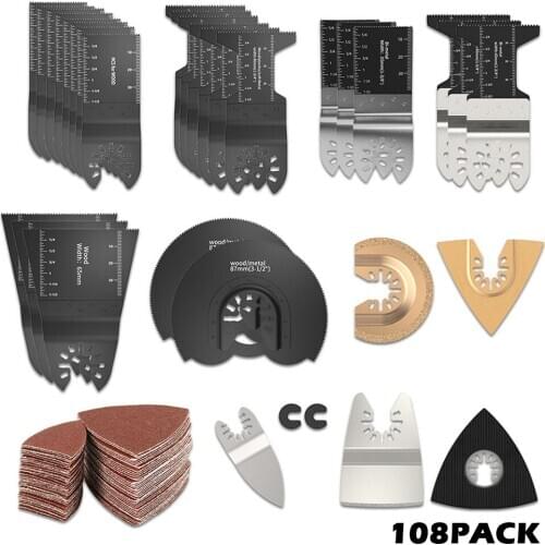 108 Pcs/set Quick Change Oscillating Multi Tool Saw Blade Oscillating Saw Blade Multi Tool Kits Abrasive Power Tool Accessories