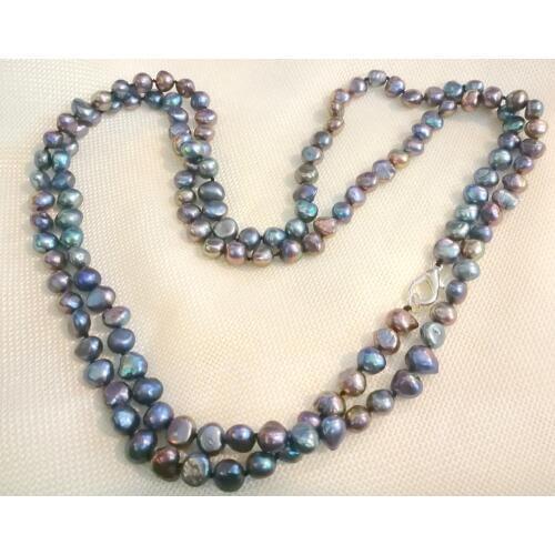 160cm 64'' Women fashion Jewelry 9x10mm pearl black gray green purple brown long Necklace real natural freshwater pearl