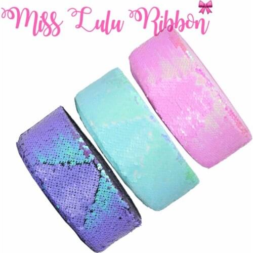 3"75mm Double Solid Color Reversible Sequin Ribbon Neon Pink DIY Wedding Party Gift Bowknots Making Rainbow Purple 25yards/roll