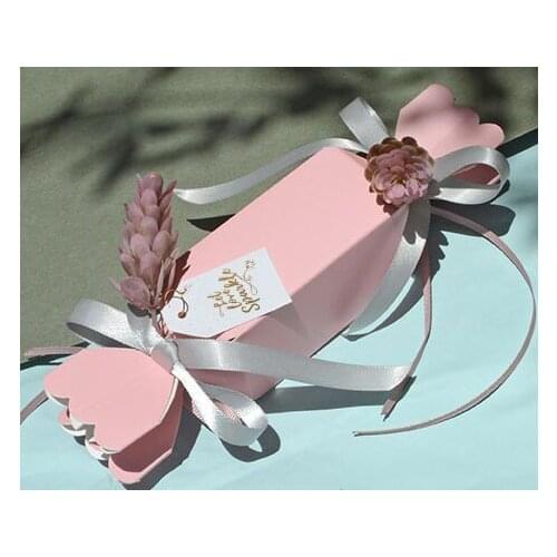 4x4x18cm Pink candy Box with Ribbon Wedding Favors Decoration and Baby Shower Candy Boxes for Girl Boy Birthday Party Suppliy