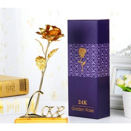 50Pcs/Set Romantic 24k Foil Flower Rose Gold Floral Foever Love Metal Craft Gift for Birthday Mothers Day Valentines Day