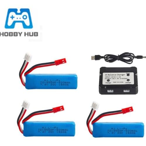 7.4V 500mAh 20C Lipo Battery for WLtoys A202 A212 A222 A232 A242 A252 4WD RC Car Parts 2s 721855HP Battery with Charger
