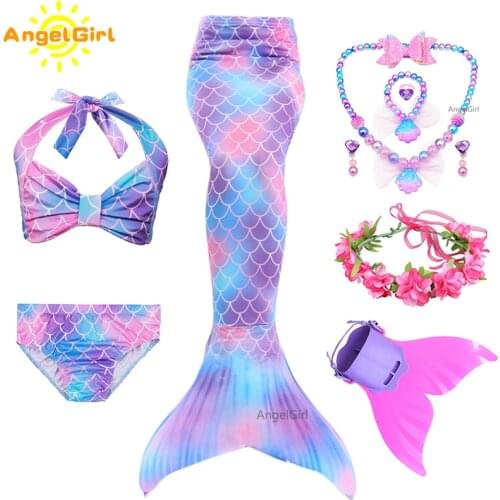 AngelGirl 2020 Kids Mermaid Tails Bikini Bathing Children Suit Swimsuit With Monofin for Girls Princess Costume Swimmable Suit
