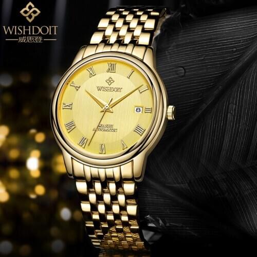 WISHDOIT Luxury Watch Mens Classic Business Waterproof Complete Calendar Mechanical Rome Clock Wristwatches Relogio Masculino