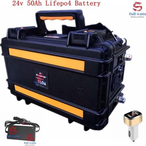 Suitcase 24v 50Ah Lifepo4 Battery Waterproof Hard for 1000w EV Motor Rv 500w Bike Mobile Power Storage Energy + 5A Charger