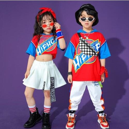 Kids Hip Hop Show Outfits Hoodie Tshirt Jogger Pants Skirt For Girls Boys Ballroom Stage Jazz Dance Costume Clothes Street Wear