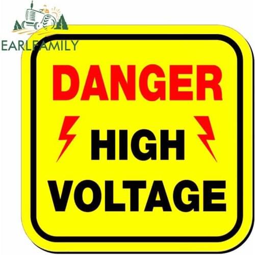 EARLFAMILY 13cm x 12.8cm for Danger High Voltage - Yellow Sign Fine Decal DIY Fashion 3D Stickers Occlusion Scratch Car Decals