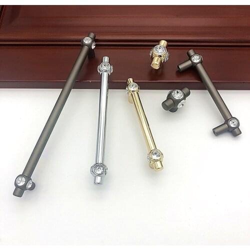 European Luxury Crystal Handles Solid Zinc Alloy Gold Cabinet Handles and Knobs Drawer Pulls Furniture Handle Hardware