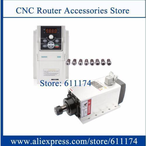 Square shape flange 3.5kw ER20 air cooling spindle motor + frequency VFD Inverter + ER20 Collect 1-13mm