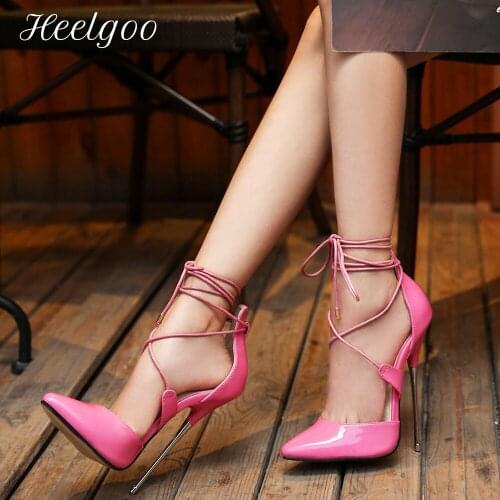 Heelgoo 16cm Ultra High Metal Heels Women Ankle Strap Stiletto Pumps Sexy Ladies Pointy Toe Party Dress Shoes Plus Size 35-46