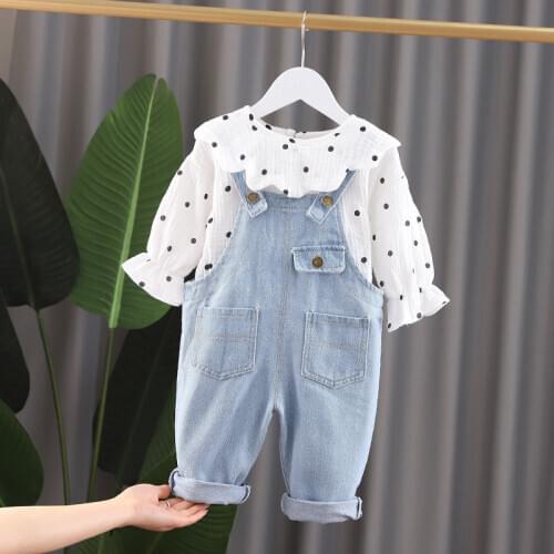 Childrens Clothing Set Girls Pants Baby Jeans + Tops T-shirt Kids Overalls Little Girls Trousers