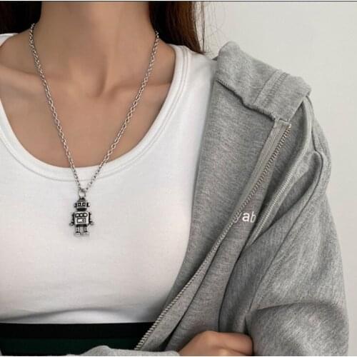 Classic Style Silver Color Robot Pendant Necklace Fashion Hip Hop Jewelry Unusual Woman Clavicle Chain