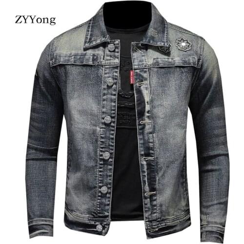 American Bomber Pilot Denim Jacket Men Jeans Coats Motorcycle Casual Slim Elasticity Outwear Clothing Overcoat Ropa Hombre