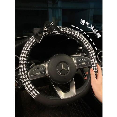 Summer Ice Silk Steering Wheel Cover For Girls Fluffy Anti Slip Sweat Cute Cartoon Womens Accessories Handle Hub Case 15 inch