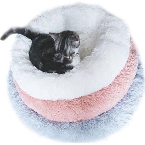 Round Plush Cat Bed Warm Thick Soft Pet Sofa Washable Cats Nest Litter Puppy Sleeping Cote Drop Supplier 50/60/70/80/100CM