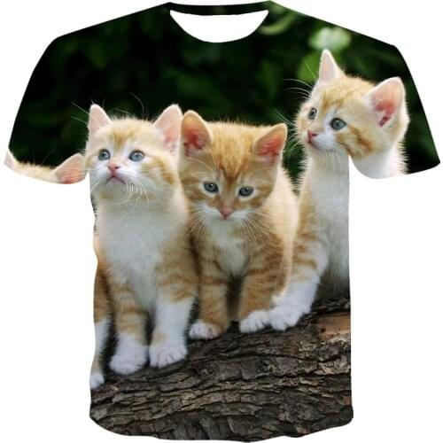 2021 New Summer Animal Mens, Childrens O-Neck Short-sleeved 3D T shirts,Fashion Cute Cat High-quality Tops Tees clothes 4T-6XL