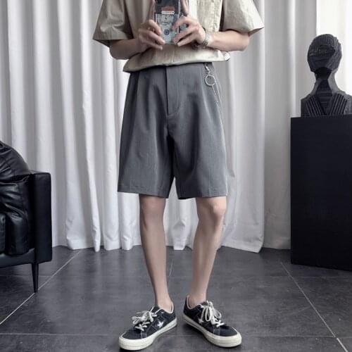 Male Casual Black Loose Shorts Men Korean Fashions Shorts Free Chain 2021 Summer Design Streetwear Punk Pants