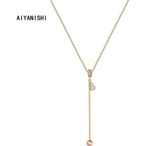 AIYANISHI 18K Gold Filled Natural Freshwater Pearl Necklaces Gourd Chain Pearl Pendant Necklaces For Women Wedding Party Jewelry