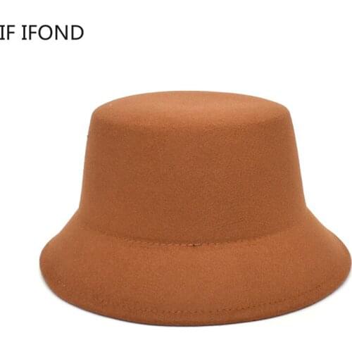 2022 Women Hat Winter Felt Wool Bucket Hat Solid Thickened Soft Warm Folding Fishermans Hat Outdoor Sunscreen Sun Hat