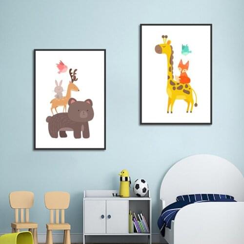 Modern Minimalist Cute Animal Poster Print Cute Giraffe And Fox Canvas Painting Picture Home Wall Art Bedroom Decoration Custom