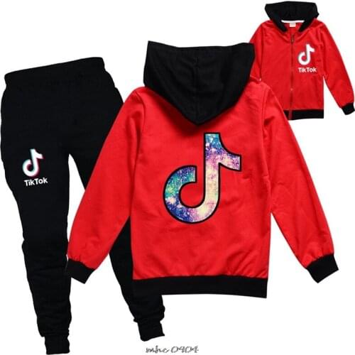 Tik Tok Boys Zipper Sweater Set Girls Long Sleeve Hooded Coat Game Spring Jacket Pants Suit Casual Cardigan Sweatshirt Suit