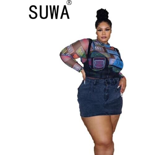 Vintage Casual Long Sleeve Trendy Chic Letter Printed See Through Mesh Patchwork Women Tops And Blouses Sexy Club Outfits