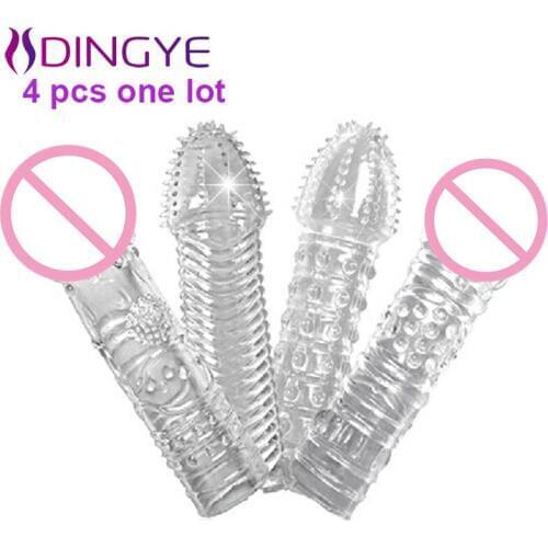 High Quality 4pcs/ lot Crystal Cock Rings Adult Sex Products Reusable Condom Sexy Toys Penis Sleeves Penis Extension Cock Rings