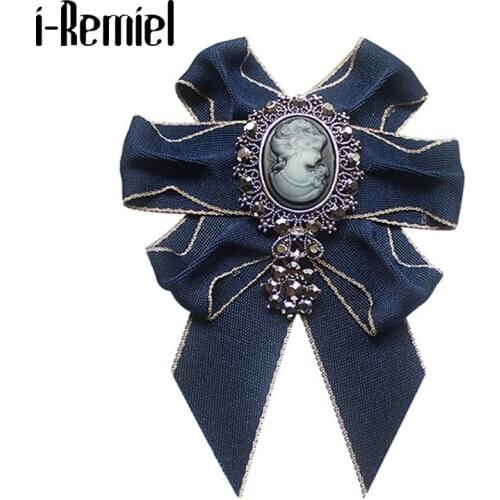I-Remiel Bow Tie Bows Breastpin Collar Pearl Cameo Metal Pins And Brooches Harajuku Shirt Collar Accessories Jewelry Groomsmen