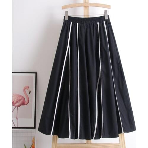 2021 summer new design half-length skirt female black contrast color A-line skirt mid-length and large-length skirt