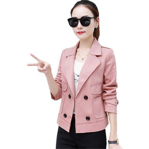 Short jacket womens 2018 spring and autumn new deerskin cashmere Korean wild lapel student windbreaker jacket TB18103