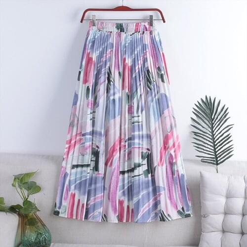 2021 Beach Long Boho Maxi Skirt VD1817 High Waist Women Summer Print Chiffon Pleated Skirt