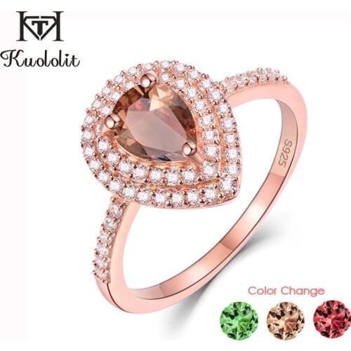 Kuololit 585 rose gold Diaspore Gemstone Engagement Rings for Women 925 Sterling Silver Color Change Drop Gems for party size10