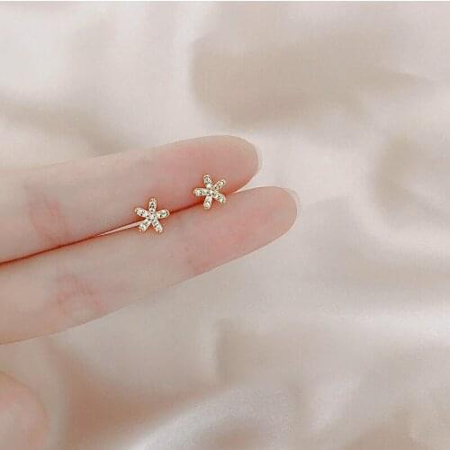 Five-petal flower zircon stud earrings For allergy resistant Fashion Wedding Party Jewelry For Women Earring Gifts