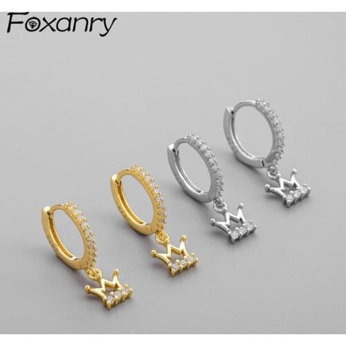 Foxanry 925 Sterling Silver Drop Earrings for Women New Trendy Elegant Sparkling Crown Zircon Bride Party Jewelry Birthday Gifts