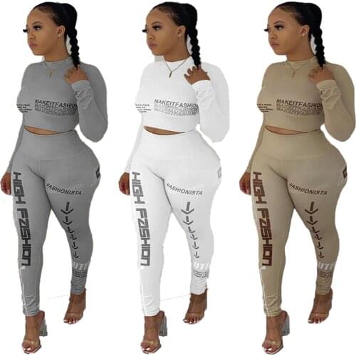 VAZN 2020 Hot Sexy Letter Simple Elastic Turtleneck High Waist Full Sleeve Top Long Pants Tracksuits Skinny Women 2 Piece Set
