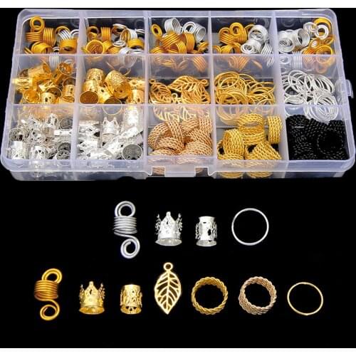 196Pcs/Set hair rings dread Braids dreadlock beard Beads cuffs clips for Hair women men accessories styling tool