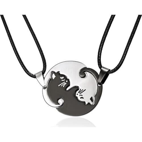 2020 Hot New Couples Jewelry Necklaces Black White Couple Necklace Titanium Steel Animal Cat Pendants Necklace