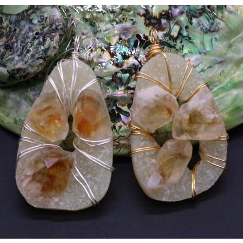 2021Natural Semi-precious Stones Irregular Drop-shaped Yellow Crystal Bud Gold Silver Pendant Making DIY Necklace Jewelry Gift