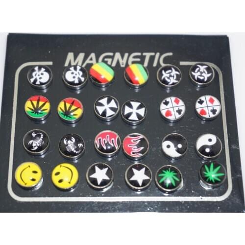 24pcs/lot Punk 6 8 10mm Round Titanium steel Earring Stud Strong Magnet Earring Non Piercing Earrings for Women Men Jewelry